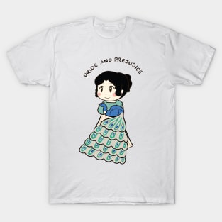 Cute Elizabeth Bennet and Peacock Drawing T-Shirt